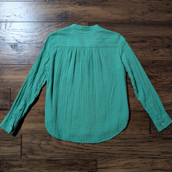 Gap crinkle gauze cotton top button down shirt green size XS petite - Picture 13 of 16